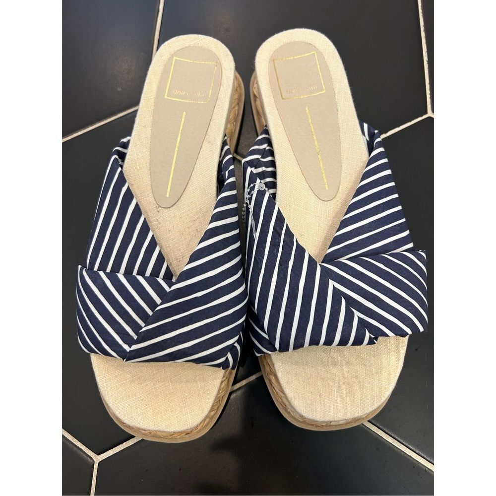 NWOB Dolce Vita blue white nautical stripe espadrille slide sandals sz 8
